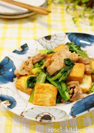A picture of Pork, Greens, Atsuage in Oyster Sauce.