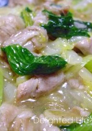 A picture of Chinese Cabbage & Bok Choy Salted Pork Belly in Sauce.