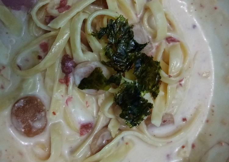 Cara Gampang Membuat 🧀🍝 Creamy Fettucinne Carbonara Simple Yummy🍝🧀, Sempurna