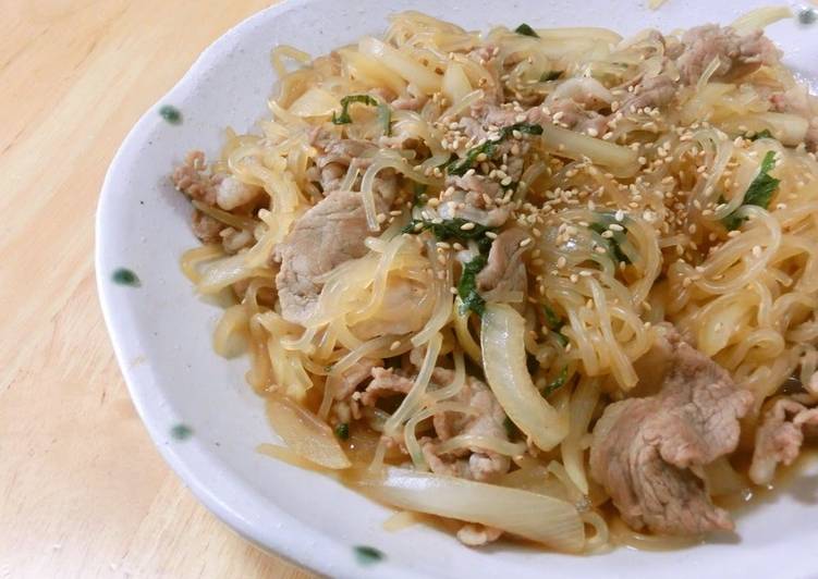 Simple Way to Prepare Any-night-of-the-week Pork and Shirataki Noodle Stir-Fry with Shiso