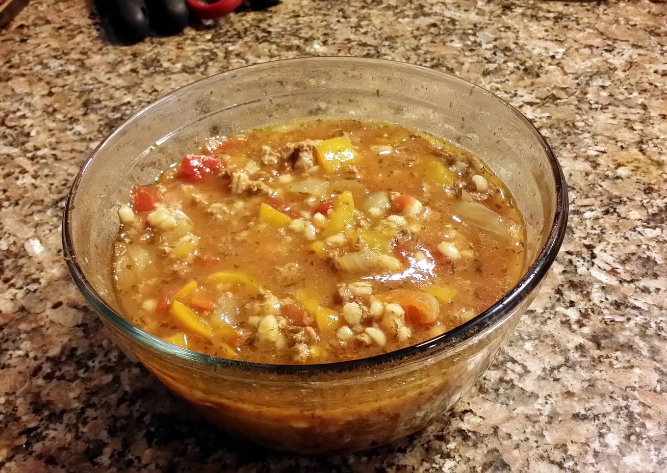 Bell Pepper and Ground Beef Barley Soup
