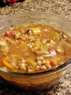 A picture of Bell Pepper and Ground Beef Barley Soup.