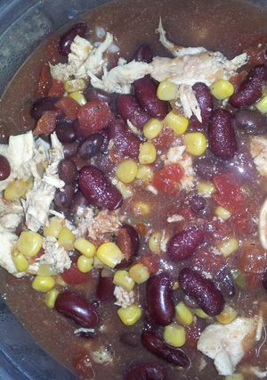 A picture of lazy crockpot chicken.