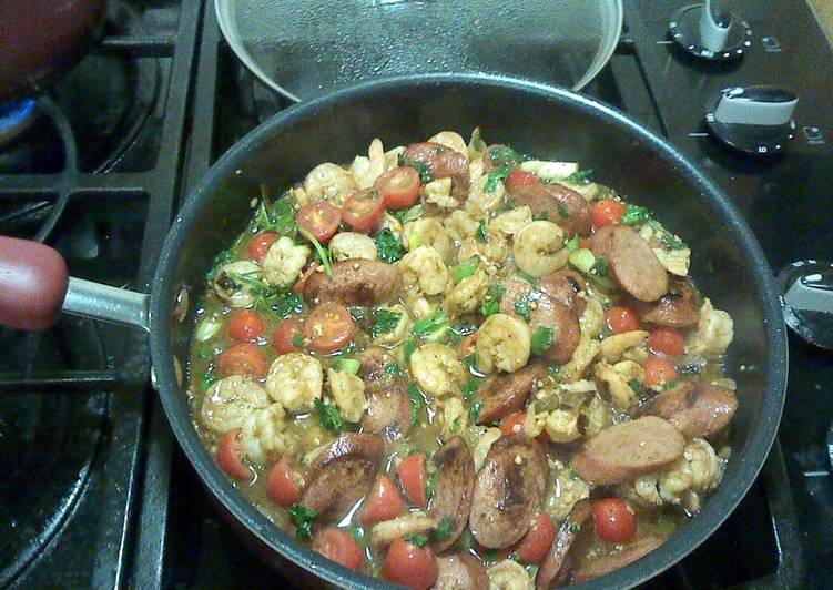 sausage and shrimp over rice