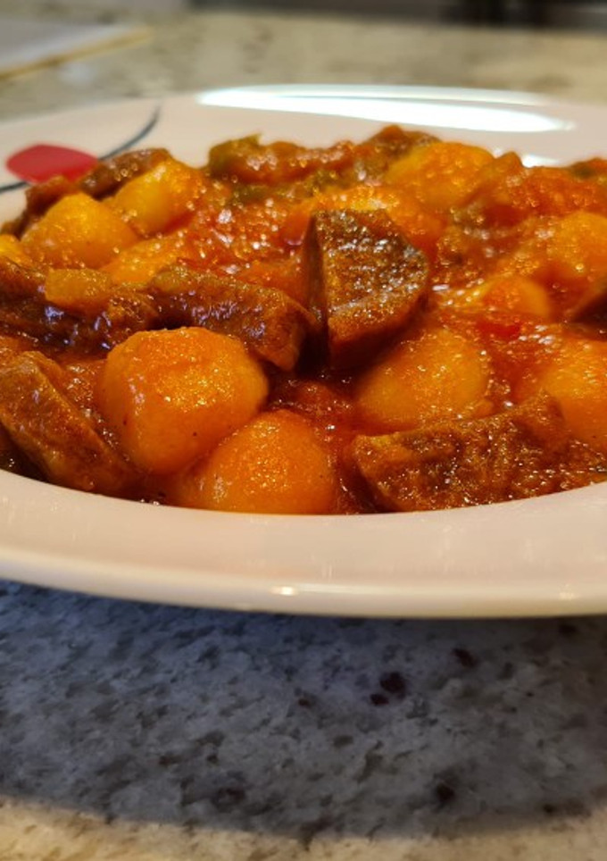 Una foto de Ñoquis con tomate y chorizo