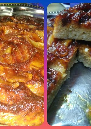 Una foto de Torta invertida de manzana en microondas🍏🍎🍏🍎🍏🍎