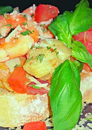 A picture of Mike's Shrimp Bruschetta.