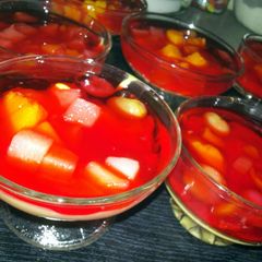 A picture of Pam's custard with jello and fruitcocktail....