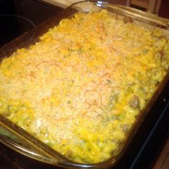 A picture of Homemade Baked Cheeseburger Mac and Cheese.