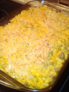 A picture of Homemade Baked Cheeseburger Mac and Cheese.