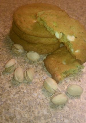 A picture of Pistachio White Chocolate Chip Cookies.