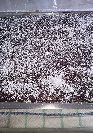 A picture of Nutella cake with Coconut.