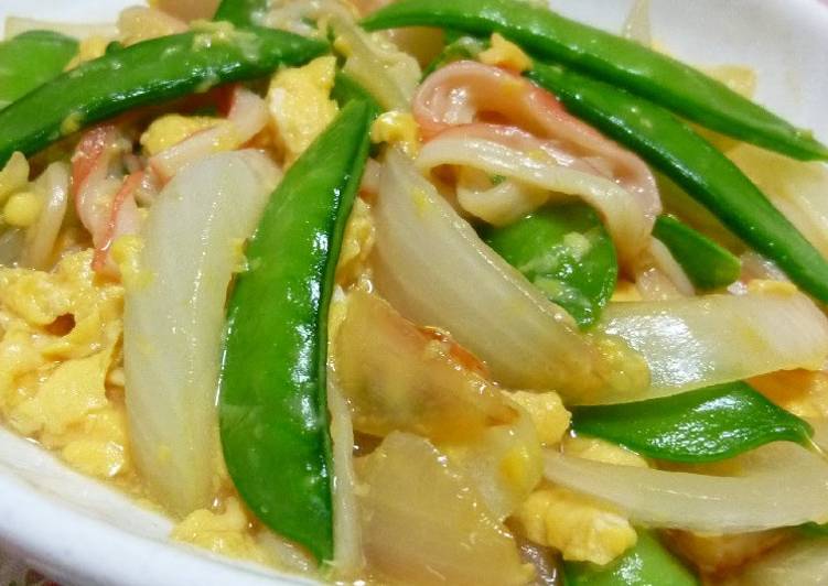 Sweet Onion and Snow Peas with Fluffy Scrambled Eggs