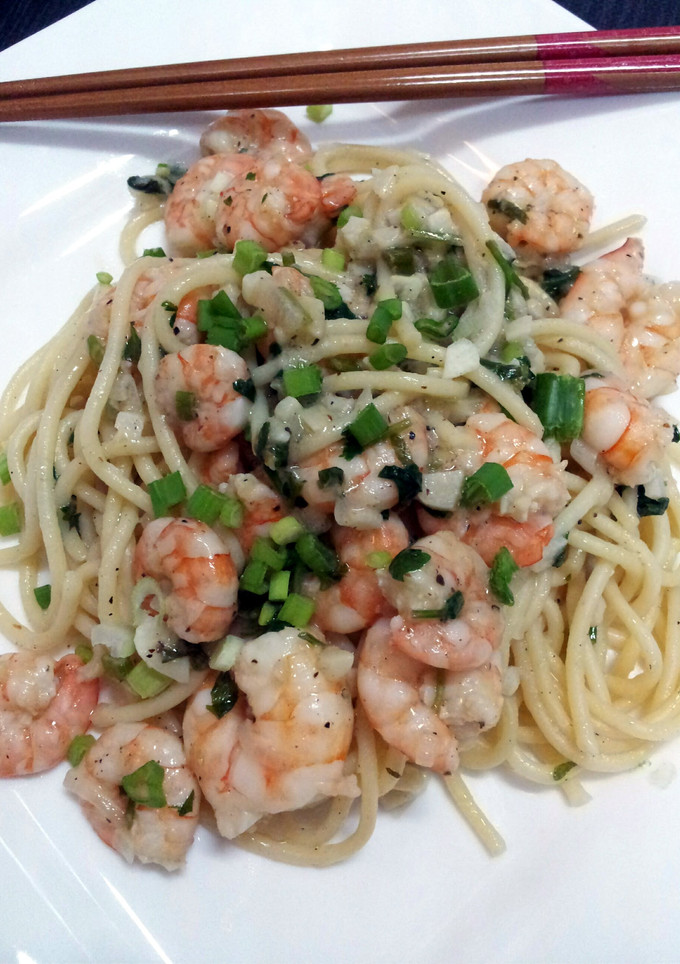 A picture of Simple,Easy pasta and shrimp by Pam....