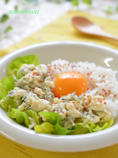 A picture of Creamy Egg on Tofu Soboro A Healthy Breakfast.