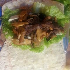 Breakfast pepper steak wrapped A picture of Breakfast pepper steak wrapped.