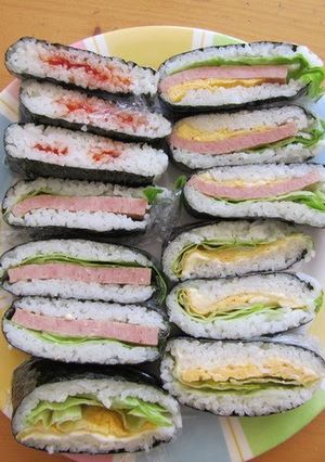 A picture of Easier Than Onigiri! Rice Sandwiches With Different Fillings.