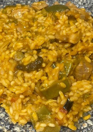 Una foto de Arroz con Puerros, Judías Verdes y Secreto Ibérico