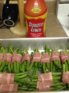 A picture of Turkey bacon wrapped green beans.