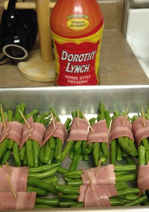A picture of Turkey bacon wrapped green beans.