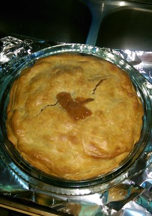 A picture of Deep Dish Double Crust Caramel Apple Pie.