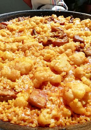 A picture of Pork Rib and Cauliflower Paella.