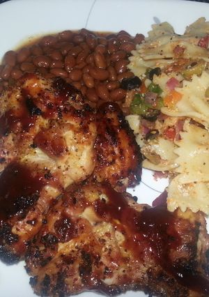 A picture of BBQ..Boneless skinless chicken thighs.