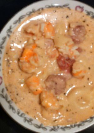 A picture of Sausage, Shrimp and Tortellini.