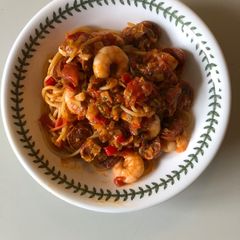 A picture of Prawn, Chorizo, Chili & Leek Spaghetti.