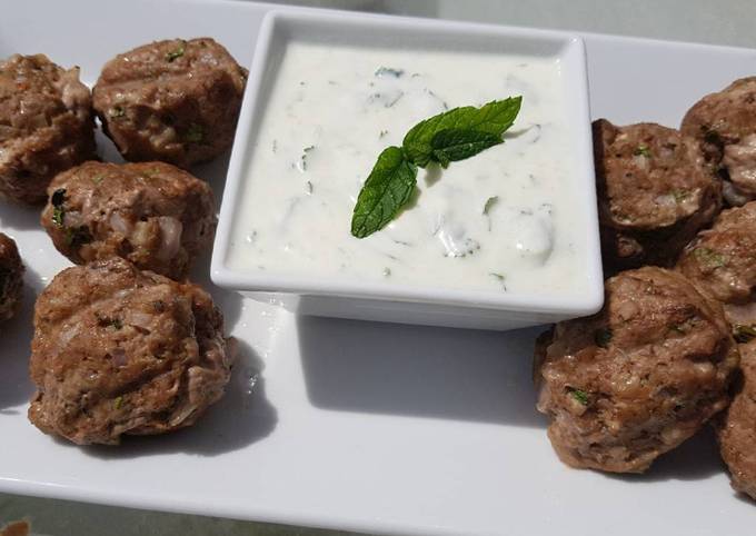 Simple Way to Prepare Quick Spicy lamb meatballs with a tangy yoghurt sauce