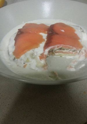 Una foto de Lasaña de berenjena y salmón light