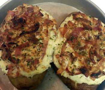 The New Way Prepare Recipe Twice Baked Potatoes with Goat Cheese Carmalized Onions and Bacon Delicious and Healthy