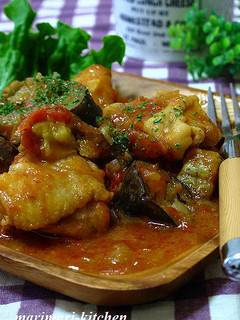 A picture of Eggplant and Chicken Braised in Tomato Sauce.