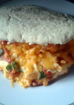 A picture of Pizza-Style Eggs in Pitta Bread.