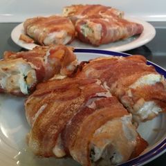 A picture of Bacon Wrapped Cream Cheese Stuffed Chicken Breasts.