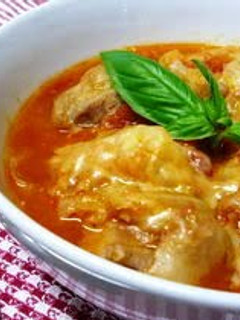 A picture of Chicken and Cabbage Simmered in Tomato Sauce.