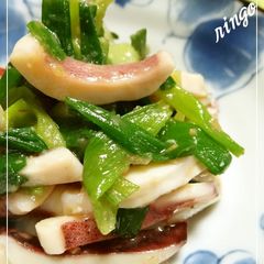 A picture of Tender Squid and Green Onions with Vinegar Miso Sauce.