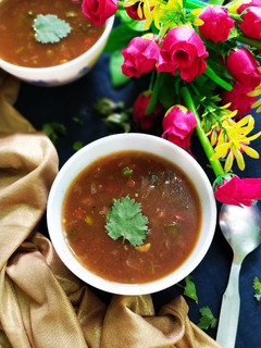 A picture of Mixed Veg Hot and Sour Soup.