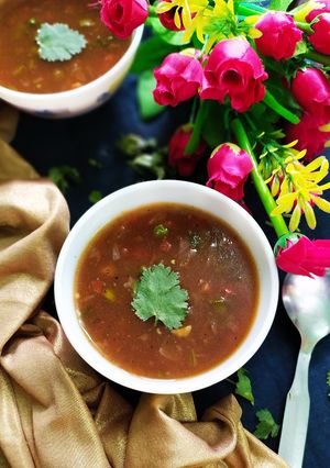 A picture of Mixed Veg Hot and Sour Soup.