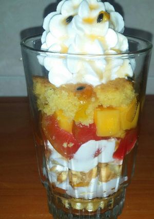 A picture of Passion topping trifle # Christmas baking#.