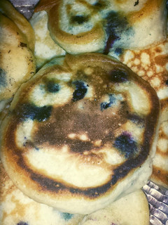 A picture of Fluffy homemade Bluberry pancakes.