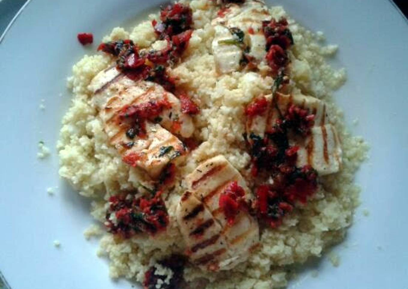 Halloumi with Cauliflower Couscous & Honey-Harissa