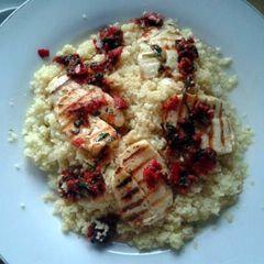 A picture of Halloumi with Cauliflower Couscous & Honey-Harissa.