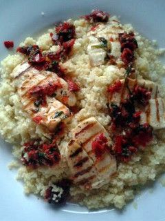 A picture of Halloumi with Cauliflower Couscous & Honey-Harissa.