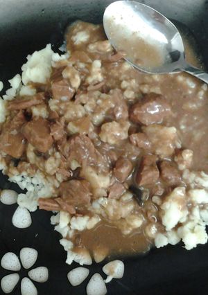 A picture of Beef Tips and gravy.