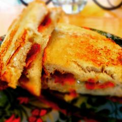 A picture of Pan Fried Gruyere and Pancetta Brioche Sandwich.