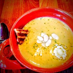 A picture of Piri Piri Spiced Sweet Potato and Leek Soup.