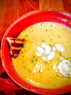 A picture of Piri Piri Spiced Sweet Potato and Leek Soup.