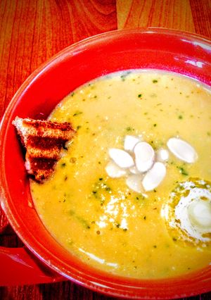 A picture of Piri Piri Spiced Sweet Potato and Leek Soup.