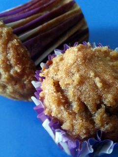 A picture of Cafe-style moist Banana muffins with Streusel topping.